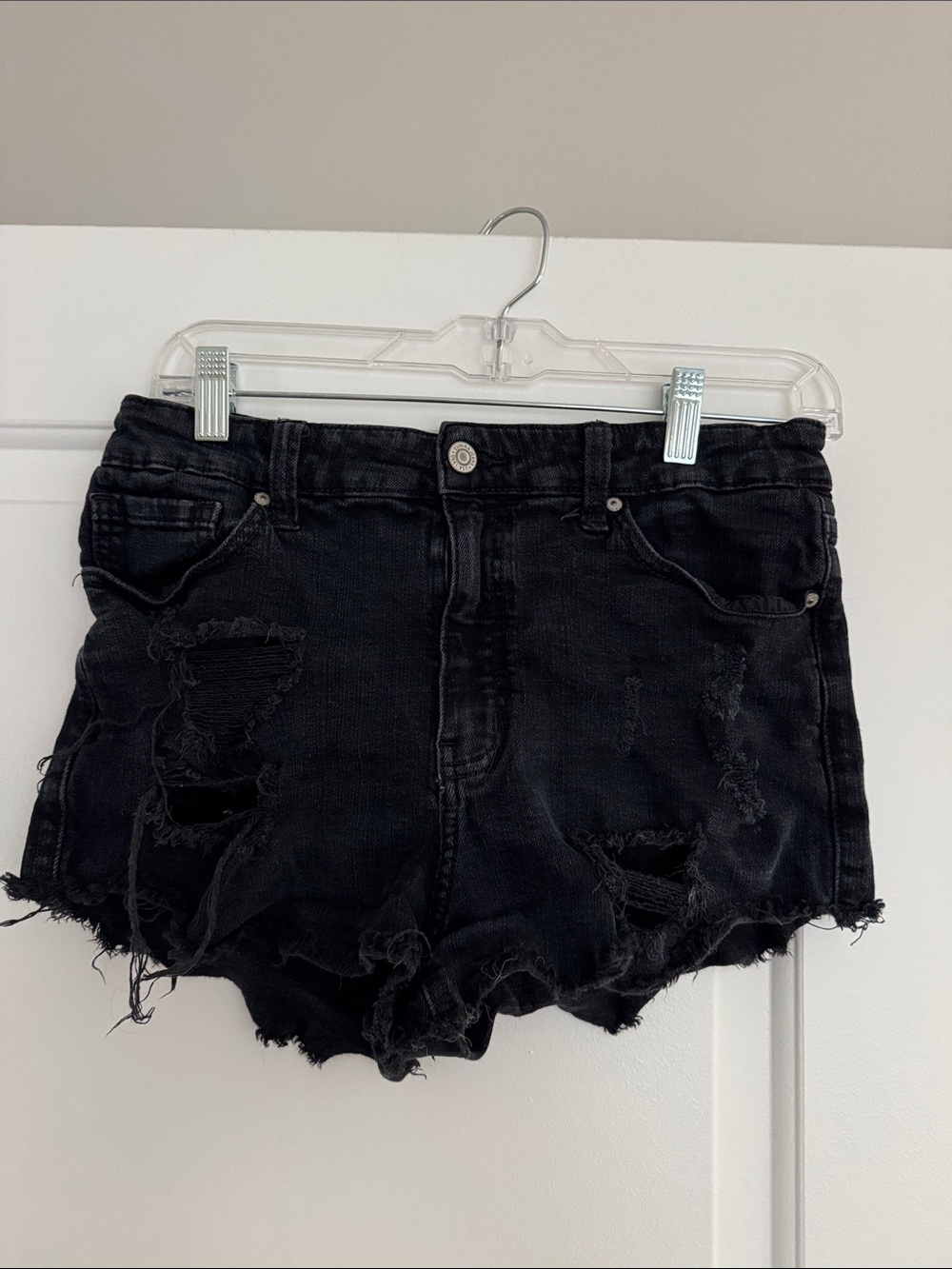 eunina Black Distressed Denim Cutoff Shorts